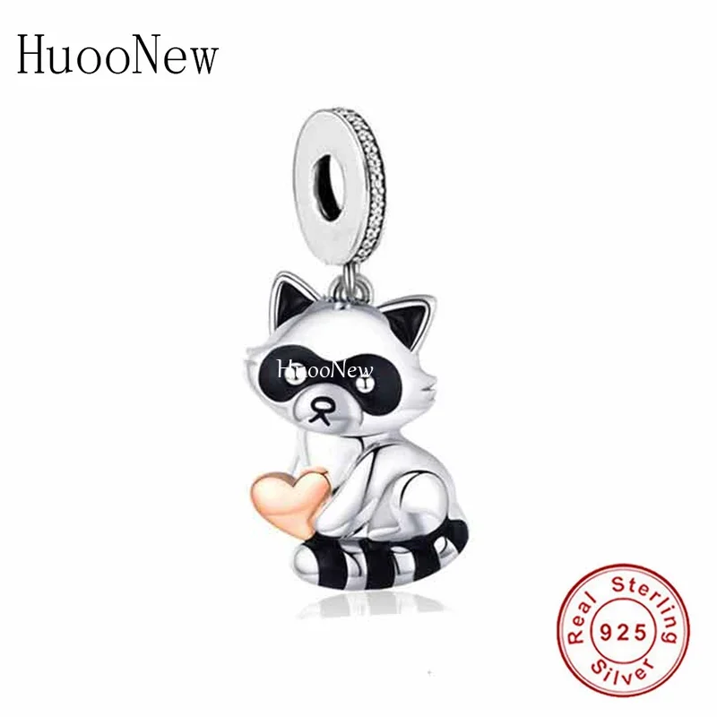 Fit Original Brand Charm Bracelet 925 Sterling Silver Raccoon My Heart Is Always With You Bead For Making Women Berloque DIY