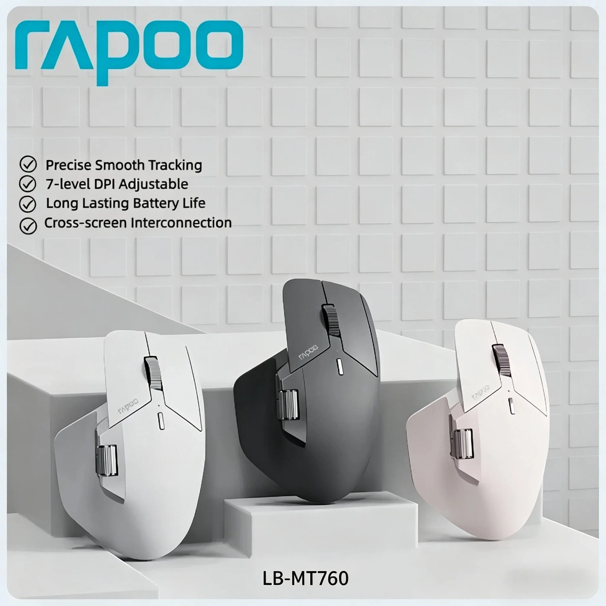 Rapoo MT760Mini MT760 Rechargeable Bluetooth Wireless Mouse Multi-mode Ergonomic 4000 DPI Support Up to 4 Devices For PC Mac