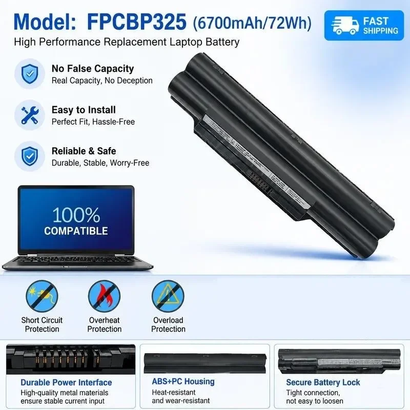 [NEW] 10.8V 72Wh FPCBP325 for FPCBP282AP/FPCBP519 Laptop Battery for Fujitsu for LIFEBOOK SH77 for Celsius H720,... etc