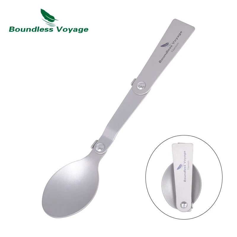 Boundless Voyage Titanium Folding Spoon Outdoor Camping Soup Spoon Lightweight Portable Travel Backpacking Picnic Tableware