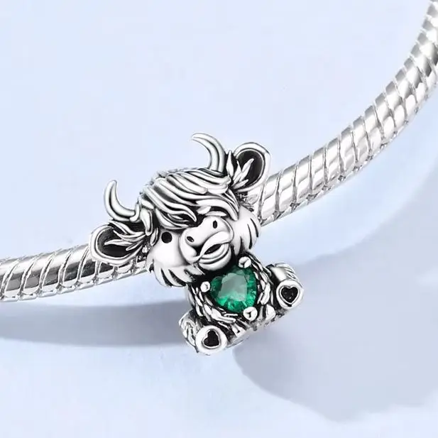 Original 925 Sterling Silver Charm Highland Cattle St. Patrick's Day Bead Fit Bracelet Diy For Woman Jewelry Gift