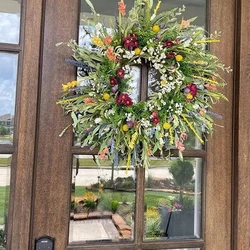 Wildflower Wreath Spring and Summer Wreath Front Door Simulation Dried Flower Wreath Buttercup Fresh Green Plant Immortal Flower