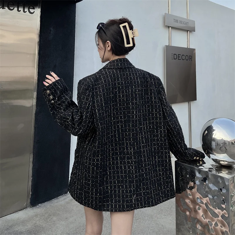 UNXX Oversized Woven Black Blazer for Women Female Office Lady, Autumn/Winter Loose-Fit High-End Jacket Fashionable High Quality