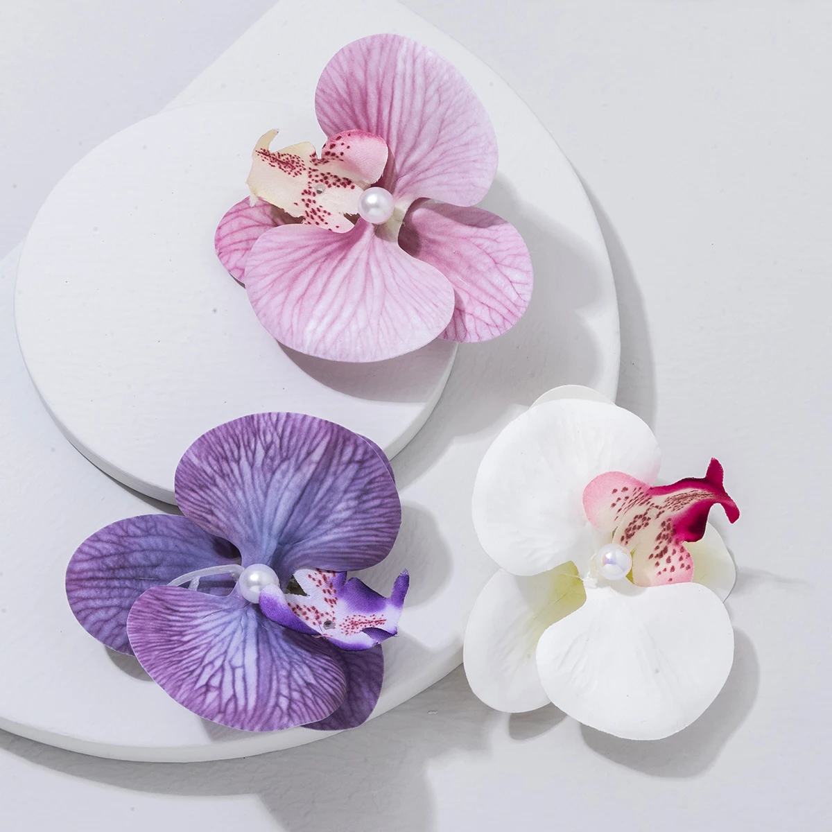 3pcs White Pink Purple Flower Hair Clip Super Fairy Atmosphere Feeling Butterfly Orchid Head Flower Hair Clip Female Mori System