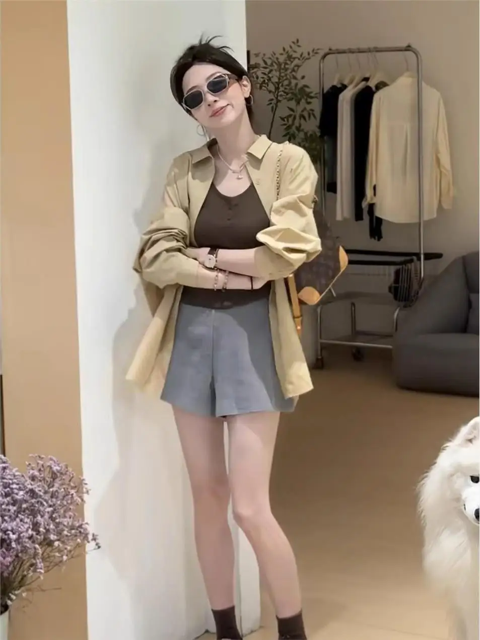 

Korean Style Casual Vest Strap Long Sleeve Women's Set Autumn New Simple Fashion Open Cardigan Two Piece Set Breathable Mediu...