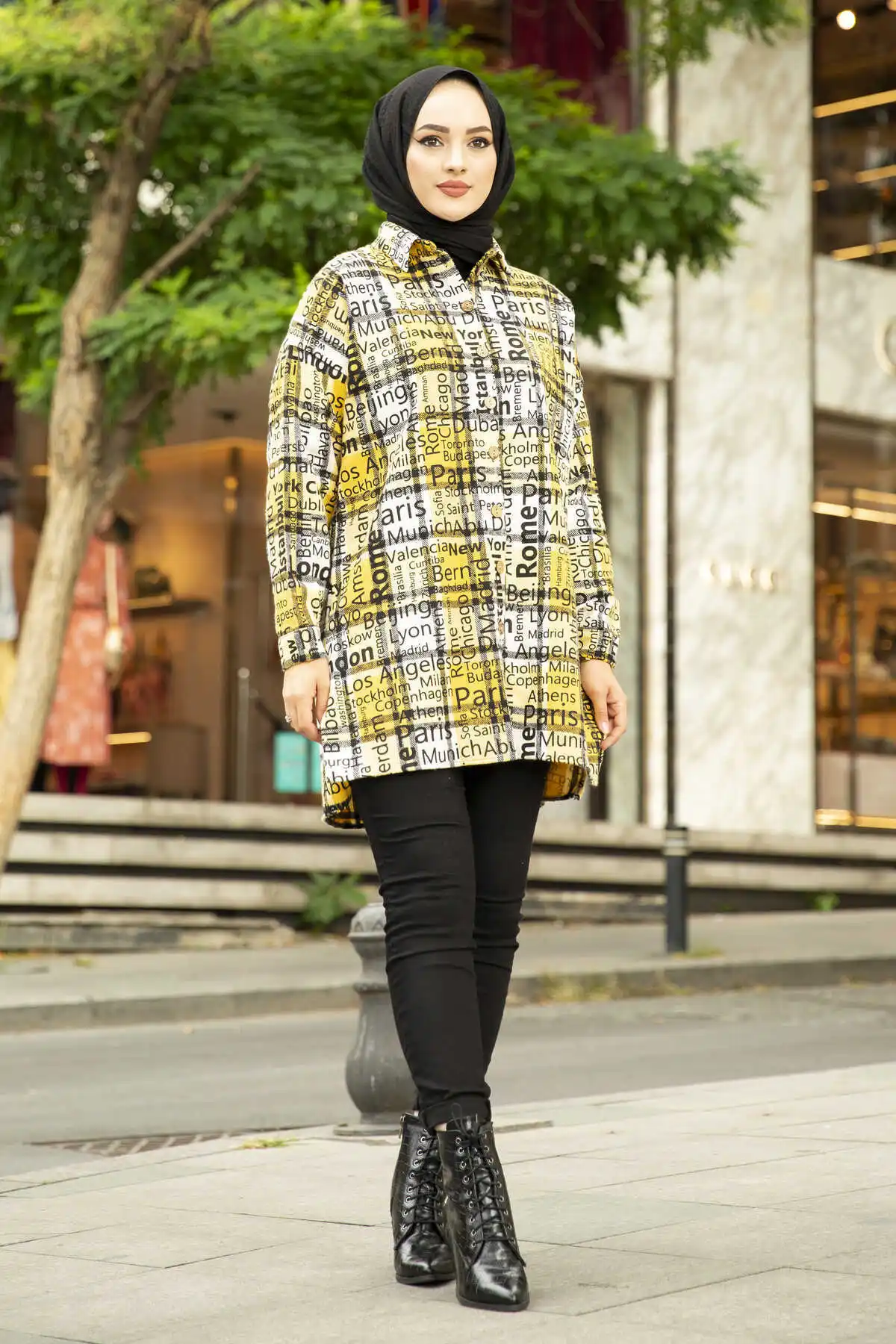 

Written Lumberjack Hijab Shirt Yellow