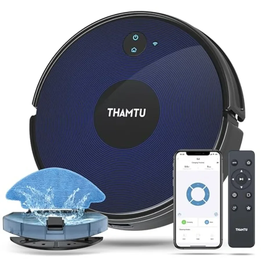 Robot Vacuum and Mop Combo for Hard Floors and Medium-Pile Carpets, Black ABS Plastic, Ultra-Thin Design with Tangle-Free Brush