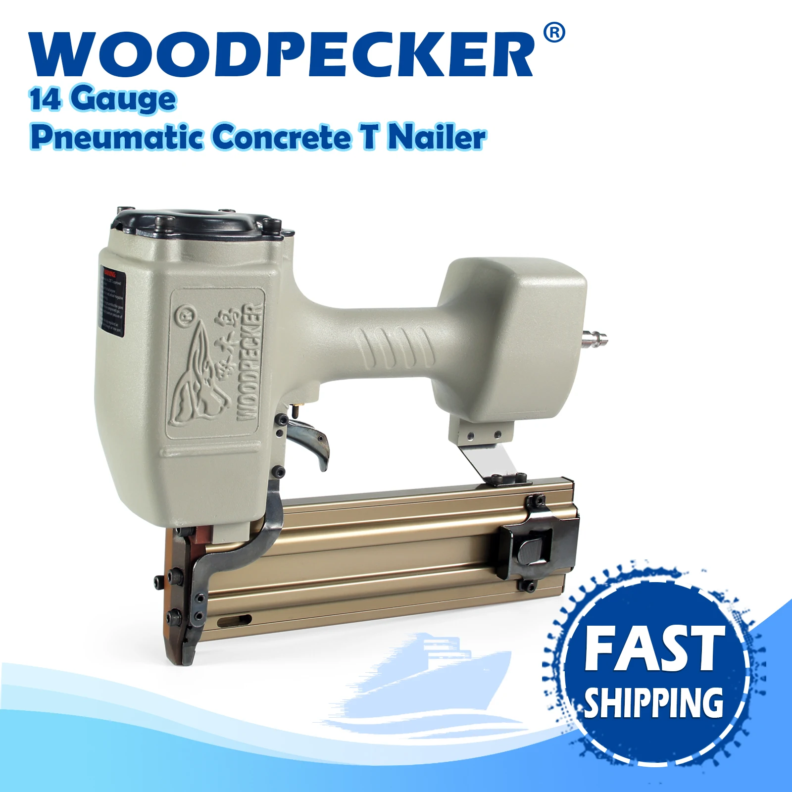 WOODPECKER W-ST64 14 Gauge Heavy Duty Pneumatic Concrete T Nailer, Fits 18-64mm Length Nails, for Concret Baseboard Furniture