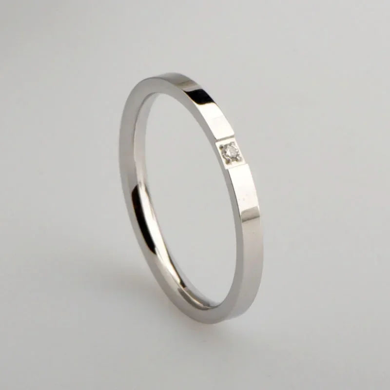 High End Pvd Single Zircon Thin Rings For Women Stainless Steel Ring Cocktail Reception Ring Jewelry Wholesale