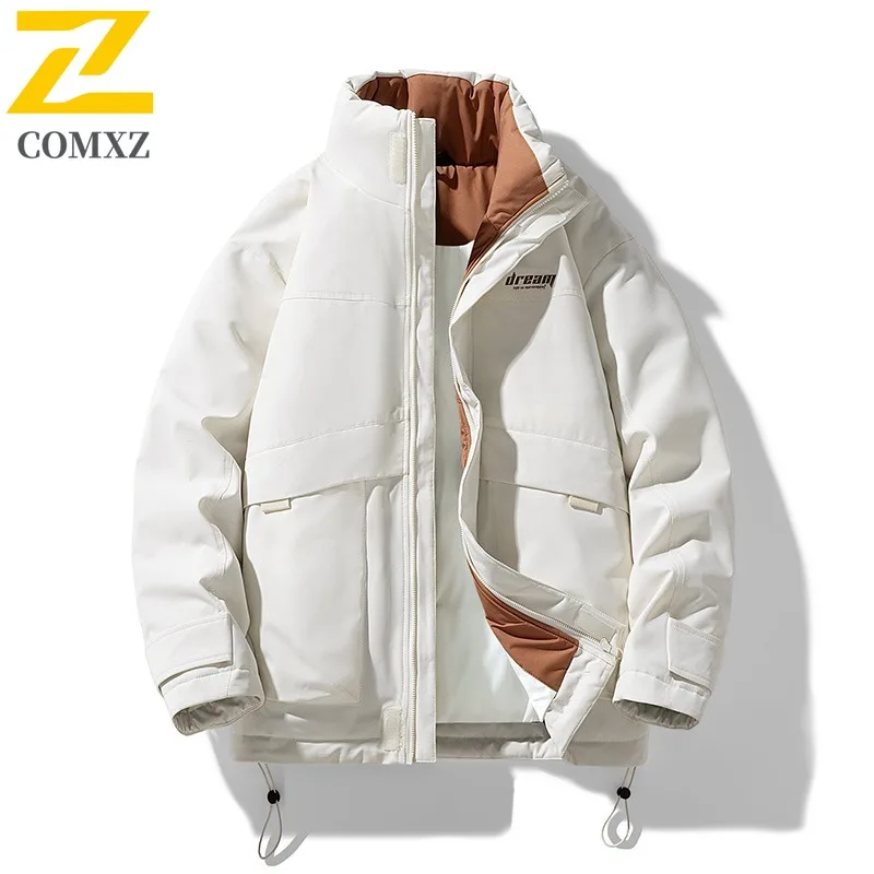 COMXZ Men Down Jacket 2025 Comfort Outdoor Travel Windproof Warm Parka Lightweight Stand Collar Cold Resistant Winter Coat
