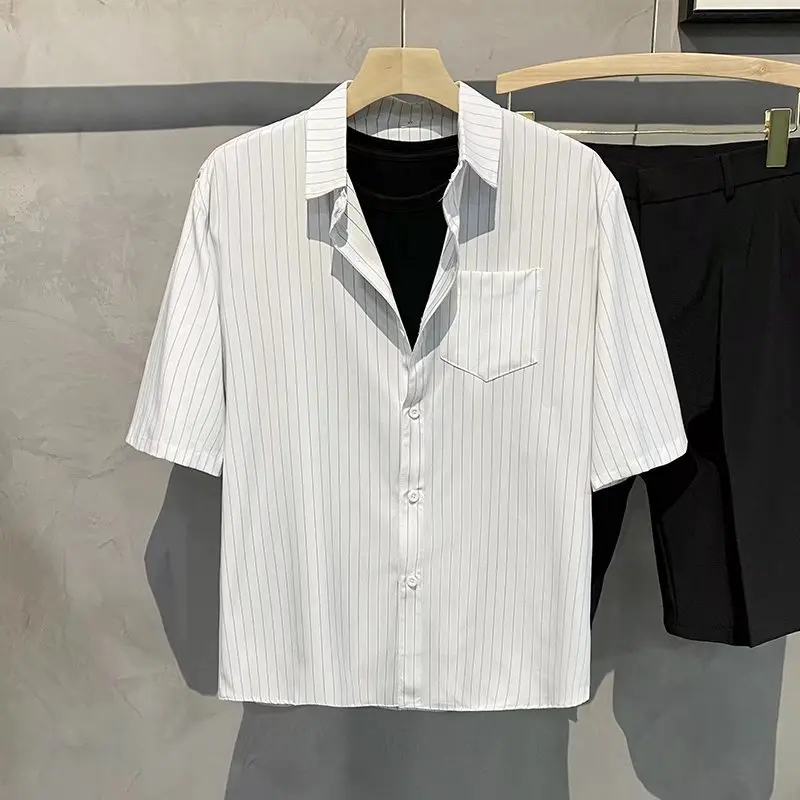 2023 Men Striped Shirt Summer New Short-Sleeved Anti-wrinkle T-shirt Fashion Casual Comfortable Male Shirt S-4XL