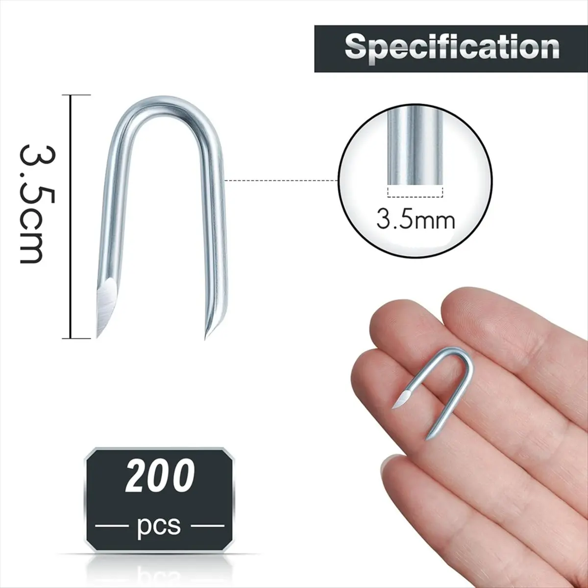 *BAAY 200pcs Wire Fencing Staples, Galvanised Fence Staples, U Nails Fence Fasteners Yard Cable Staples, U Shaped Nails
