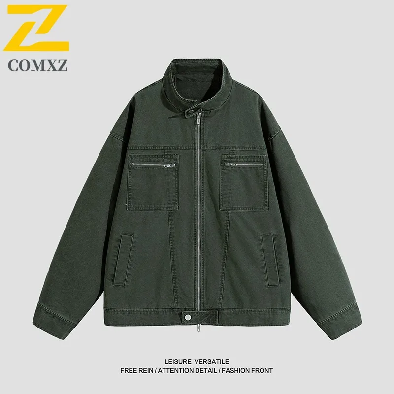 COMXZ الرجال السترات القطنية فضفاضة الوقوف طوق الخريف عارضة أزياء السفر التخييم سترة واقية سترة المشي معطف عالي الجودة