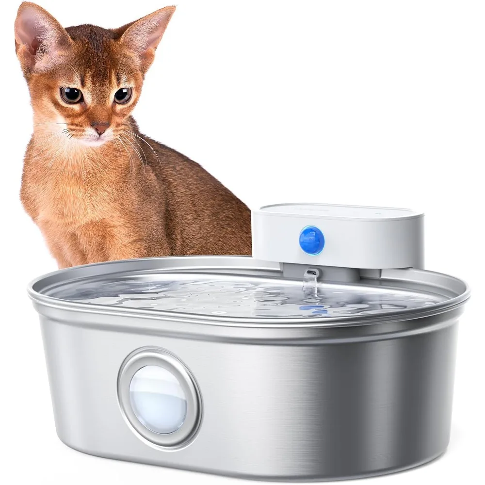 

Stainless Steel Wireless Pet Water Fountain with External Pump, Battery Operated, 67oz/2L Capacity