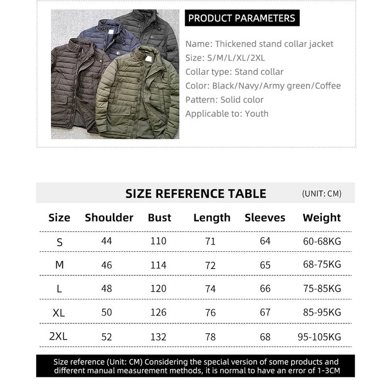 MGP Men\'s Casual Padded Clothes Hooded Cotton Overall Thickened Warm Stand Collar Pocket Outdoor Hunting Jacket Winter