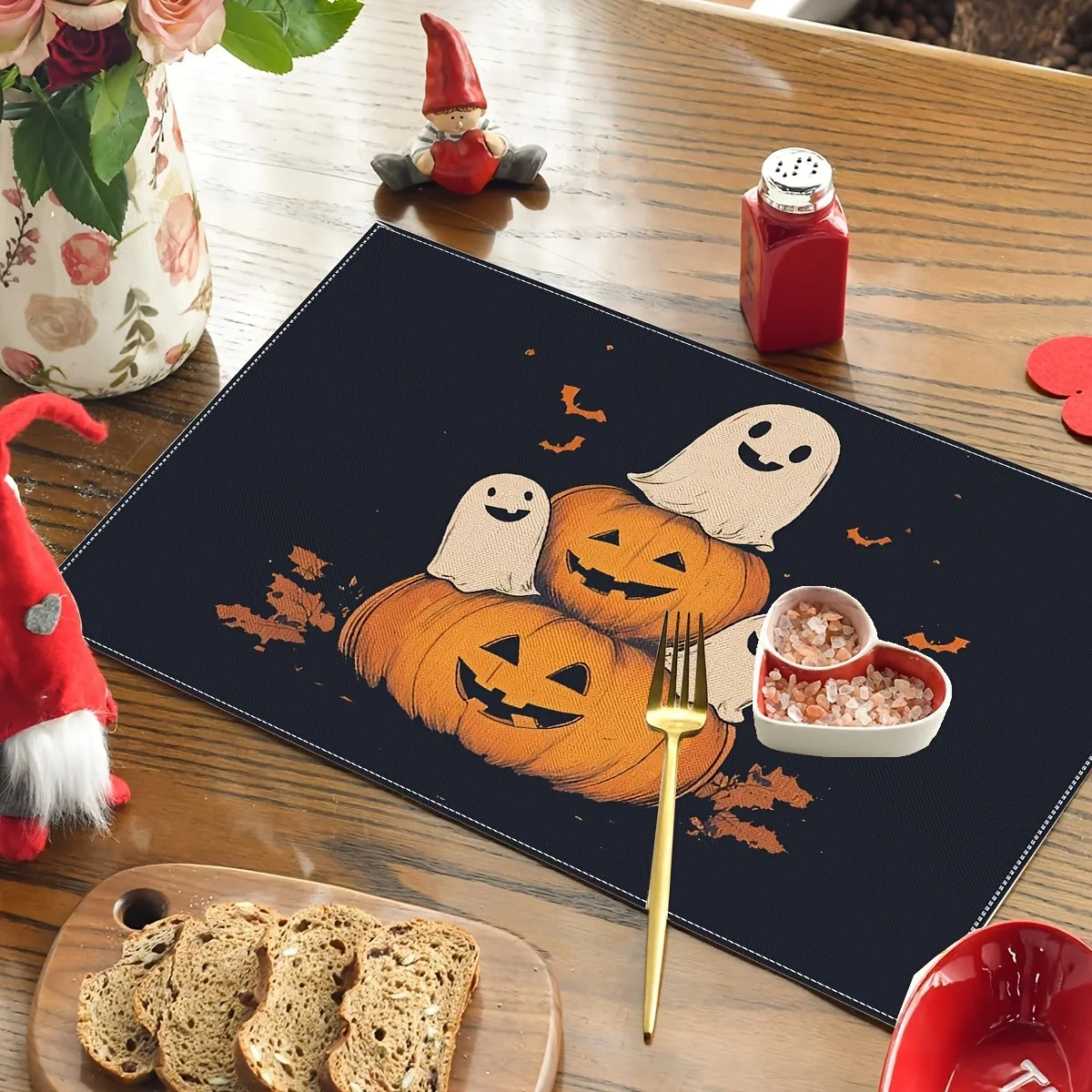 Cute Halloween Table Mat Ghost Bat Autumn Leaf Print for Dining Table Spooky Holiday Farmhouse Home Decor Accessories