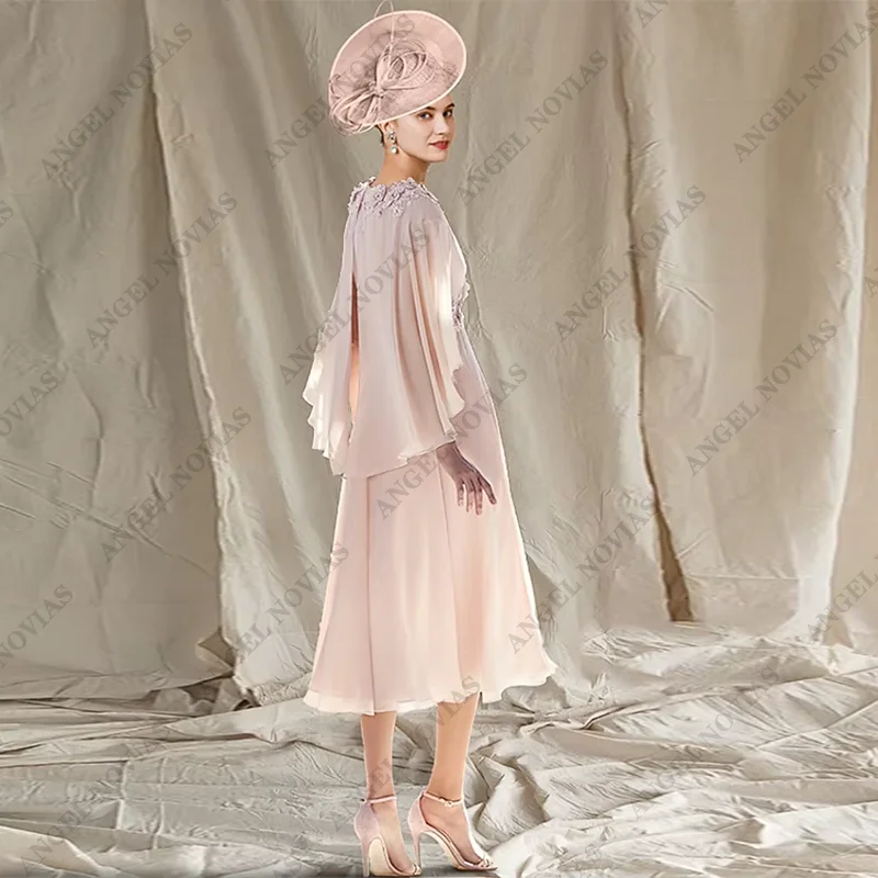 Customized Two Piece A-Line Mother of the Bride Dress Wedding Guest Elegant V Neck Tea Length Chiffon elegant party dress 2024