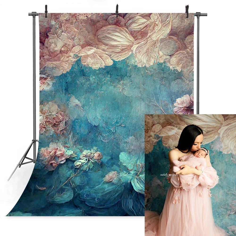 Hand Painting Floral Backdrops Pregnant Woman Portrait Girl Photography Props Lotus Flower Background Kids Baby Photostudio image 2