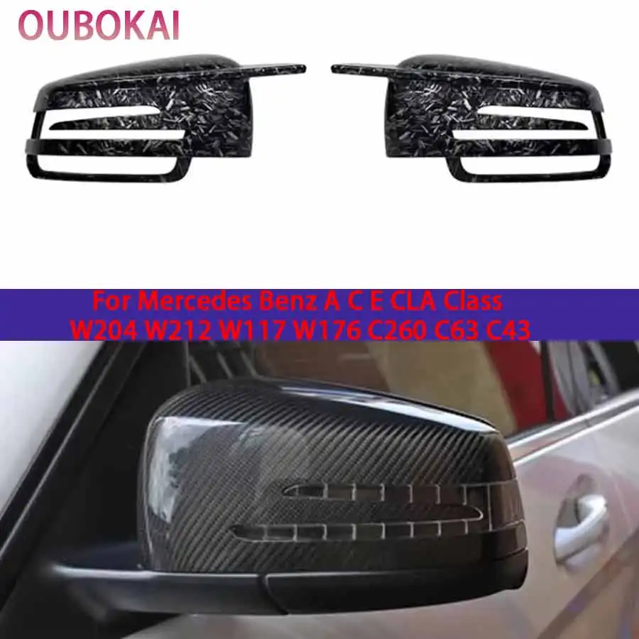 For Mercedes Benz A C E CLA Class W204 W212 W117 W176 C260 C63 C43 Shells Rearview Cap Carbon fiber rear view mirror case cover