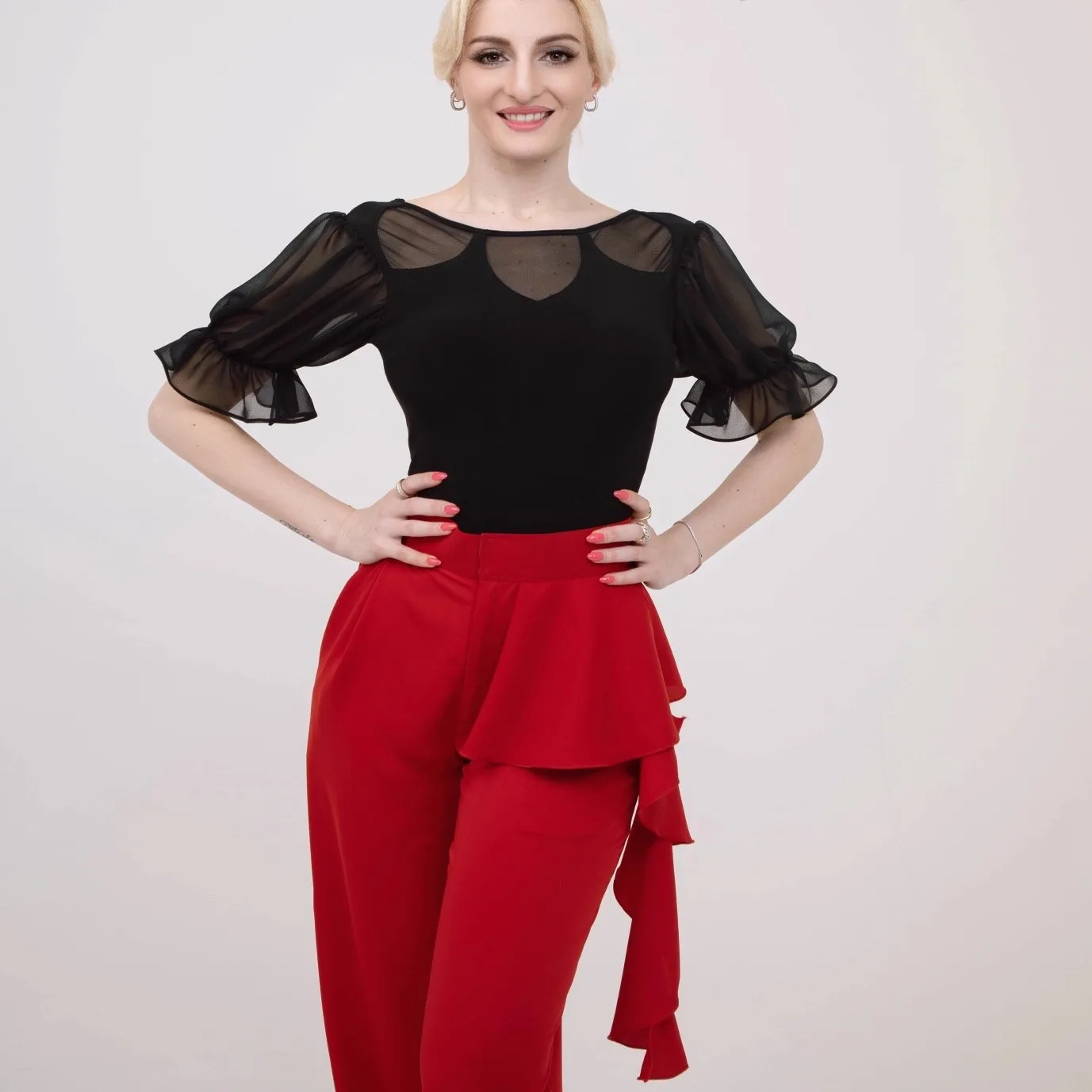 Top de manga curta de malha para dança de valsa, trajes de dança latina modernos, rumba, tango, roupas de dança de salão, roupa de prática dn21966