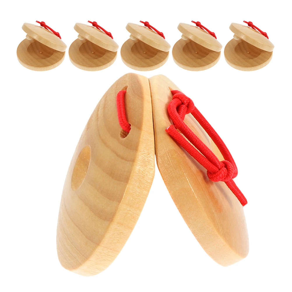 

6 Pcs Kids Wooden Castanets Instruments Hand Percussion Lotus Tree Musical Finger
