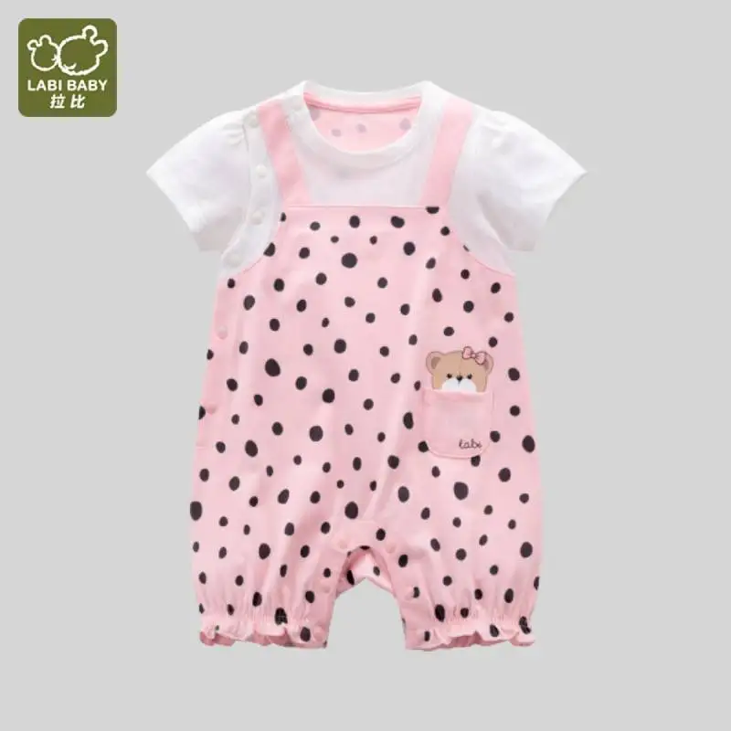 

LABI BABY Dot Print Romper Pink Cute Cotton Jumpsuits for Girls Outfits Onesie Toddler Summer Infant Bodysuits Baby Clothes