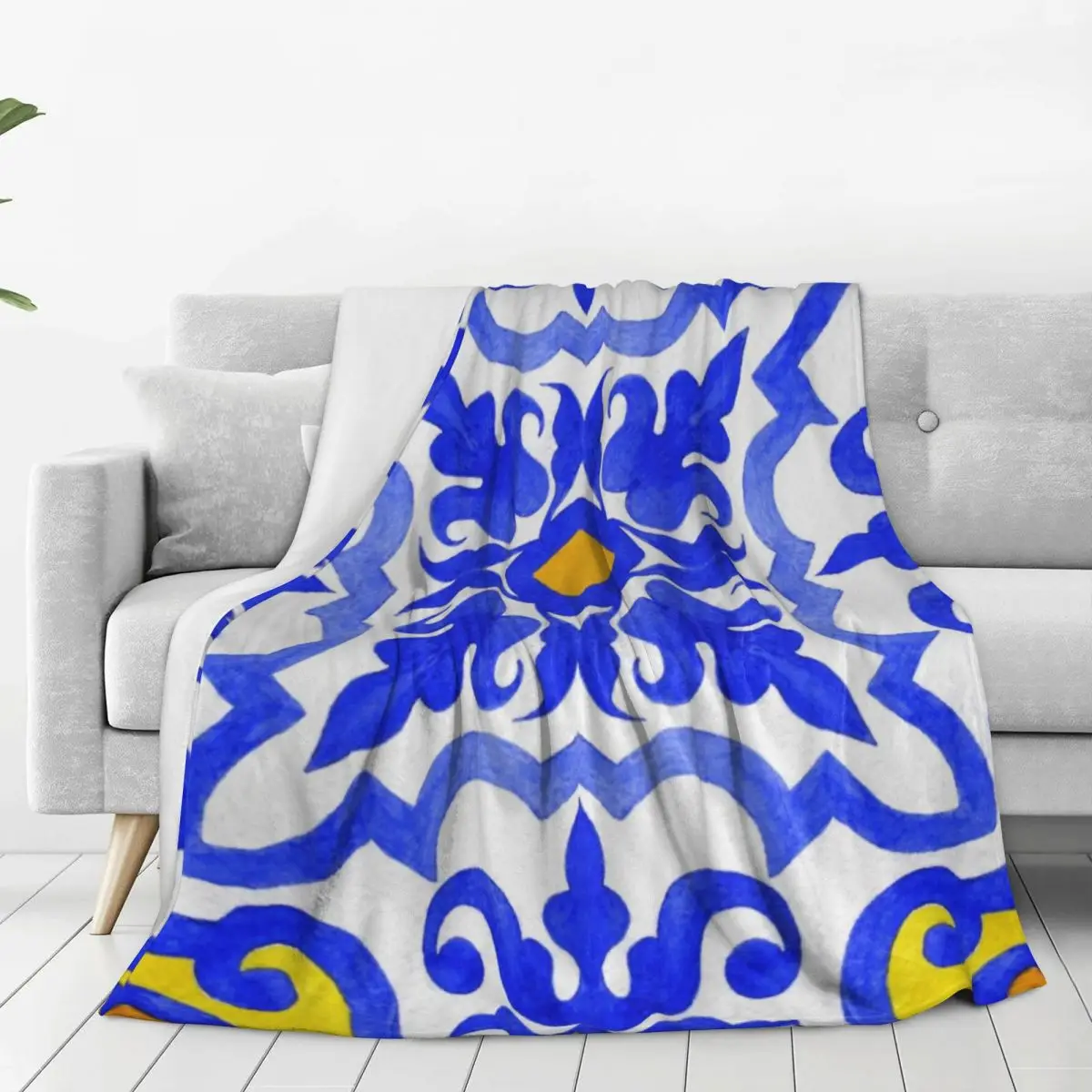 Portuguese Azulejo Tiles Blankets Fleece Super Soft Sofa Throw Blankets For Home Bedroom Outdoor Throws Bedspread Quilt