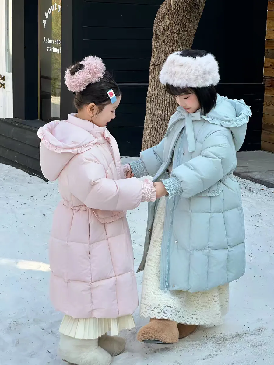 ZOETOPKID Mädchen Lange Kapuzen-Baumwoll-Daunenjacken Kinder Winter Verdickte Warme Rüschen-Design-Jacken Kinder Aktiv-Oberbekleidung – Detail 4