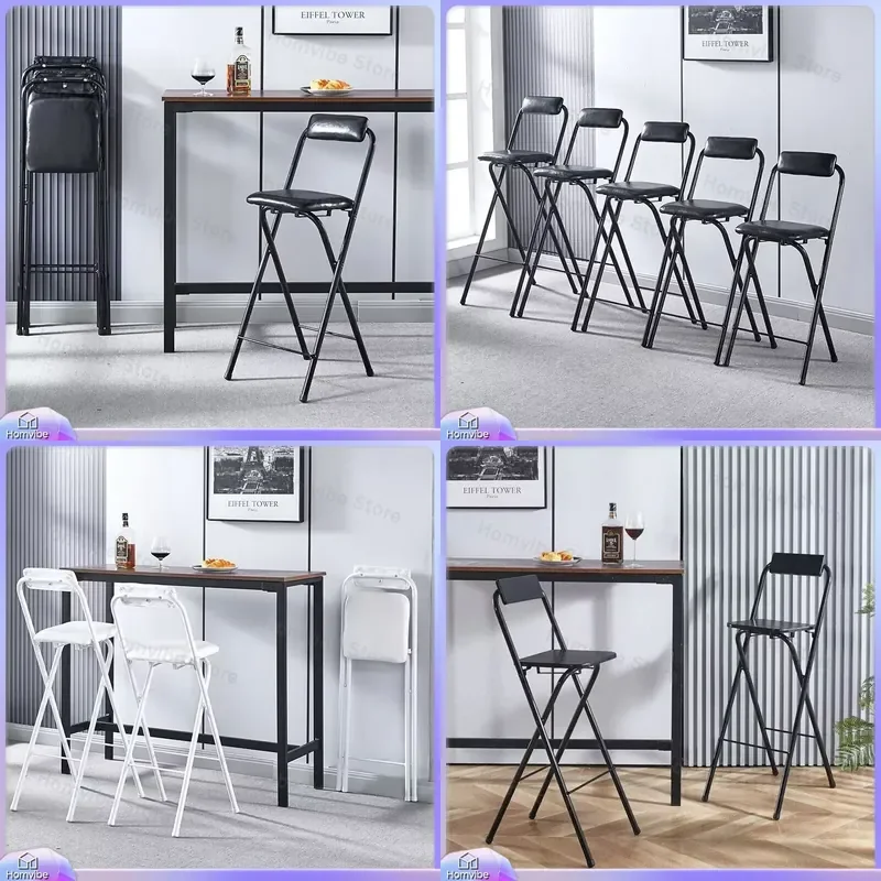 Folding Bar Stool High Back Counter Chair Modern Reception Seat Adjustable Height Kitchen Island Dining Furniture Leisure