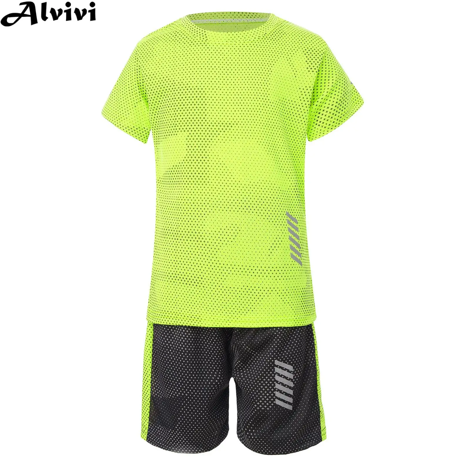 Kids Boys Quickly Dry Breathable Sports Sets Short Sleeve T-shirt with Shorts Football Basketball Training Running Sportswear