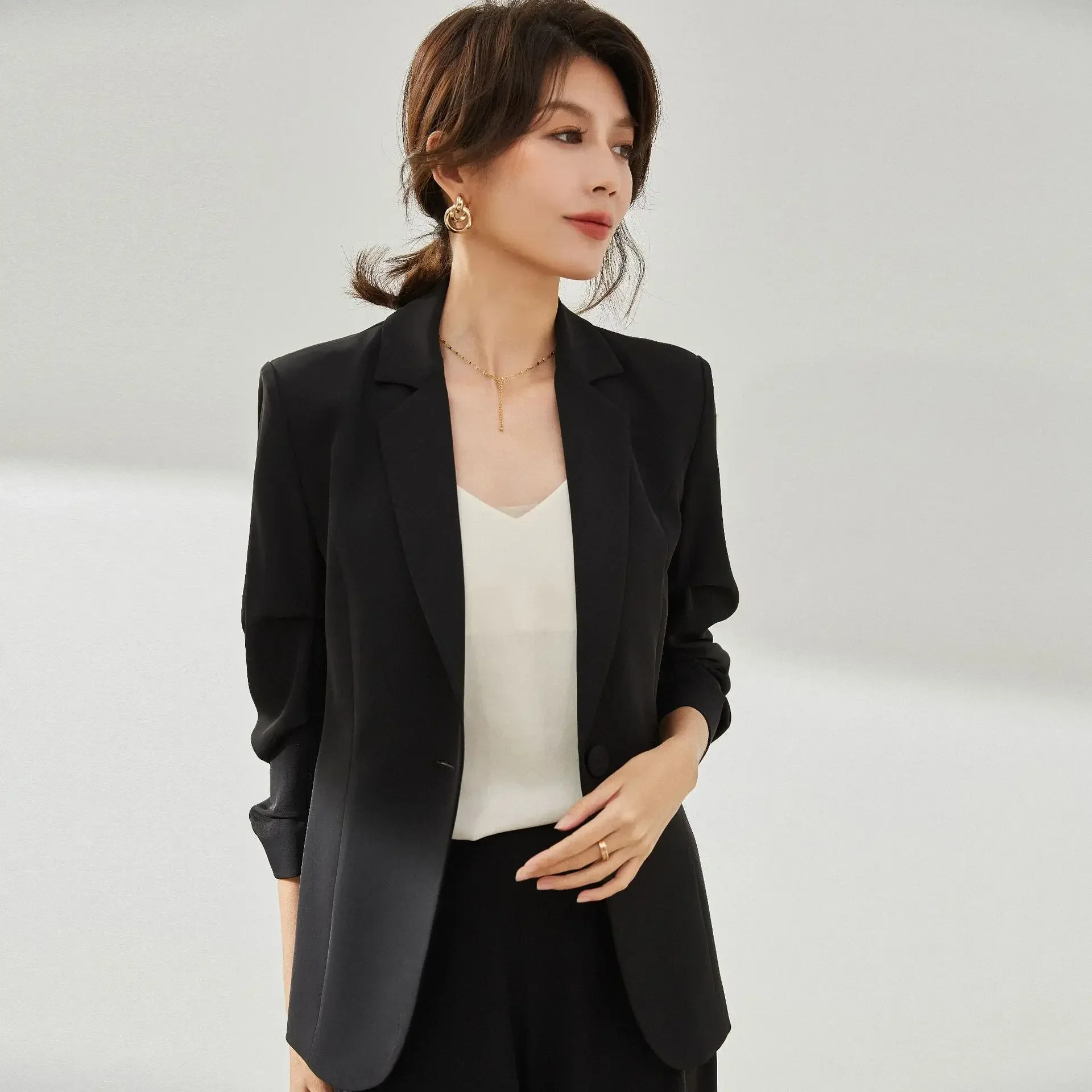 Imagem -02 - Jaqueta Feminina de Peito Único Cabolsa Elegante e Fino Blazer Simples Nova Moda Verão e Outono 2024