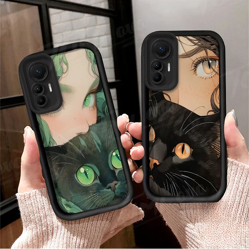 Handsome Black Cat Girl Case For Xiaomi 13T 12T 11T 13 12 11 Lite 5G NE POCO X6 X5 X4 GT X3 NFC F3 F4 F5 F6 M6 Pro Protective