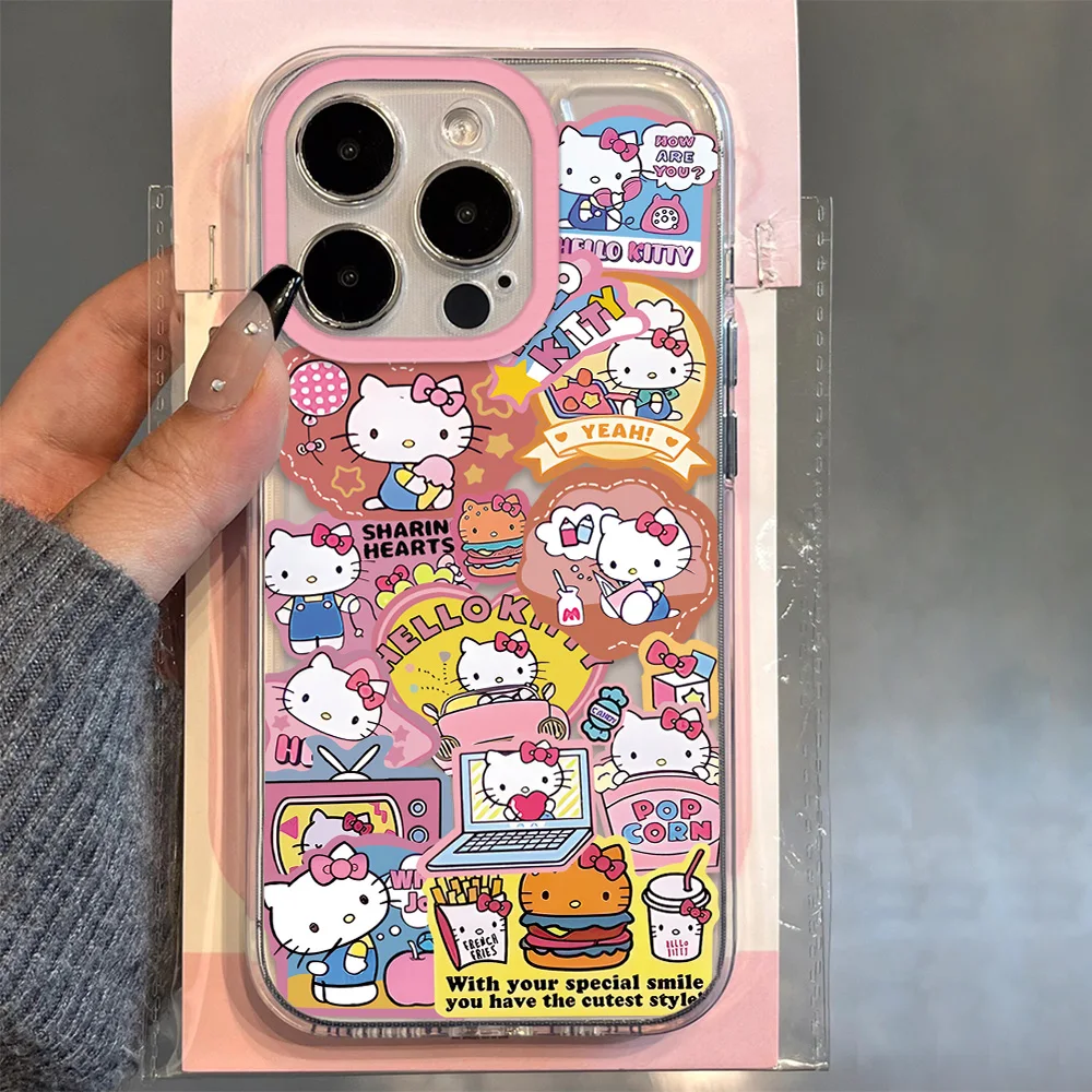 Etui na telefon Cute Sticker Labels Hello Kitty do Samsung A12 A13 A15 A22 A23 A24 A25 A30 A53 A54 A55 A72 A73 5G Transparent Cover