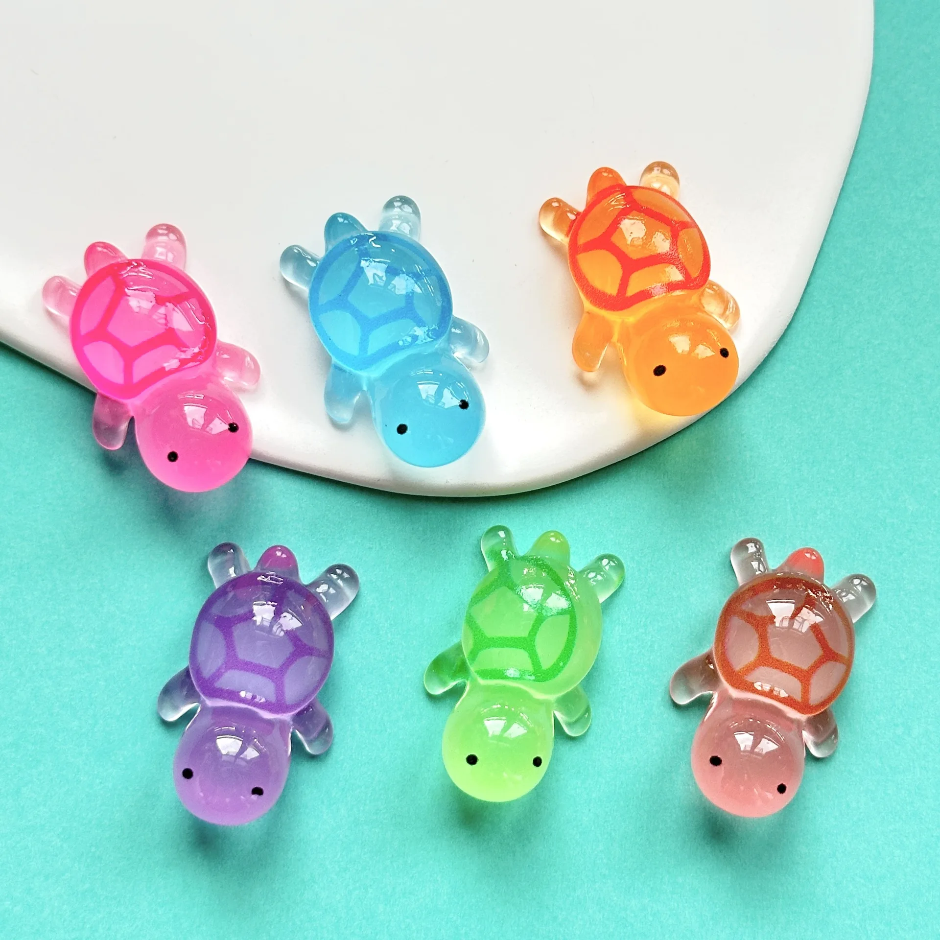 6Pcs New Kawaii Cartoon Cute big noctilucent  turtle Series Resin Scrapbook  Diy Jewelry Party Children Gift Hairpin Accessories