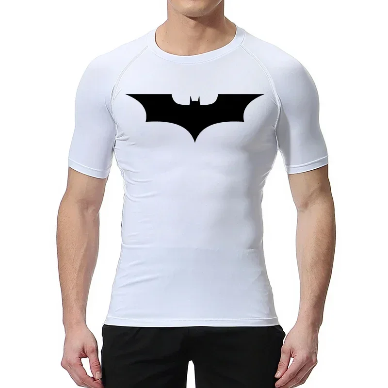 Fitness Man T-shirt Bat Print Koszulki kompresyjne dla mężczyzn Letnie koszulki z krótkim rękawem Rash Gym Workout Running Tshirt Sportowe koszulki