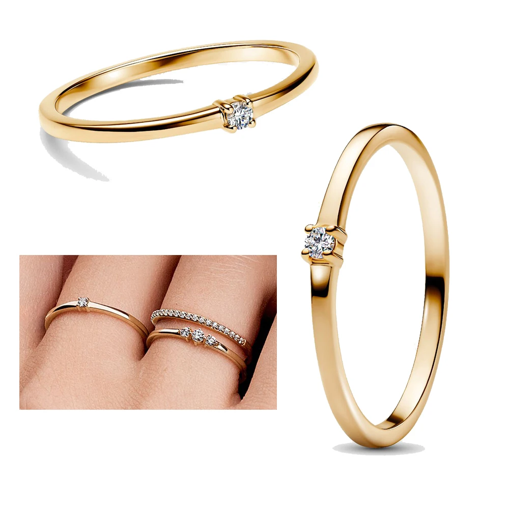 

New925 sterling silver gold exquisite small zircon simple and fashionable, suitable for women's jewelry