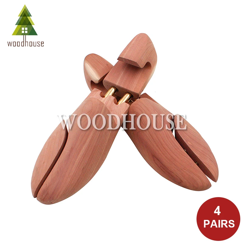 4-PACK Men's and Women's Twin Tube Adjustable Red Cedar Shoe Tree Wood Shoe Tree