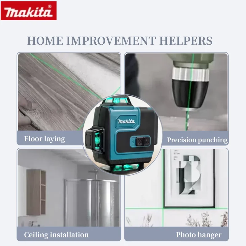 Makita alta precisão sem fio auto-nivelamento 360 horizontal vertical luz verde laser cruz fixado na parede ferramenta de nível portátil
