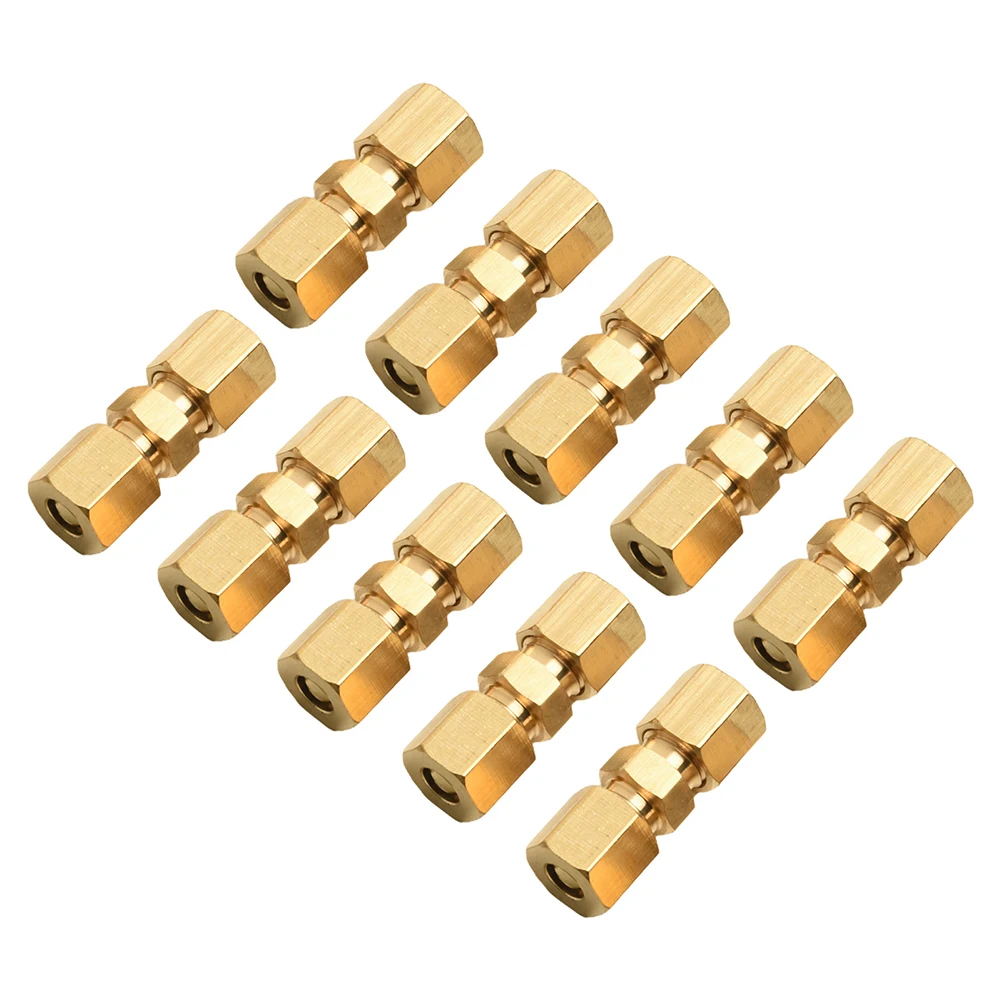 10Pcs Straight Brass Brake Line Compression Fitting Unions For OD Tubing 1/4 5/16 3/8 Brake Line Connector Brake System Parts