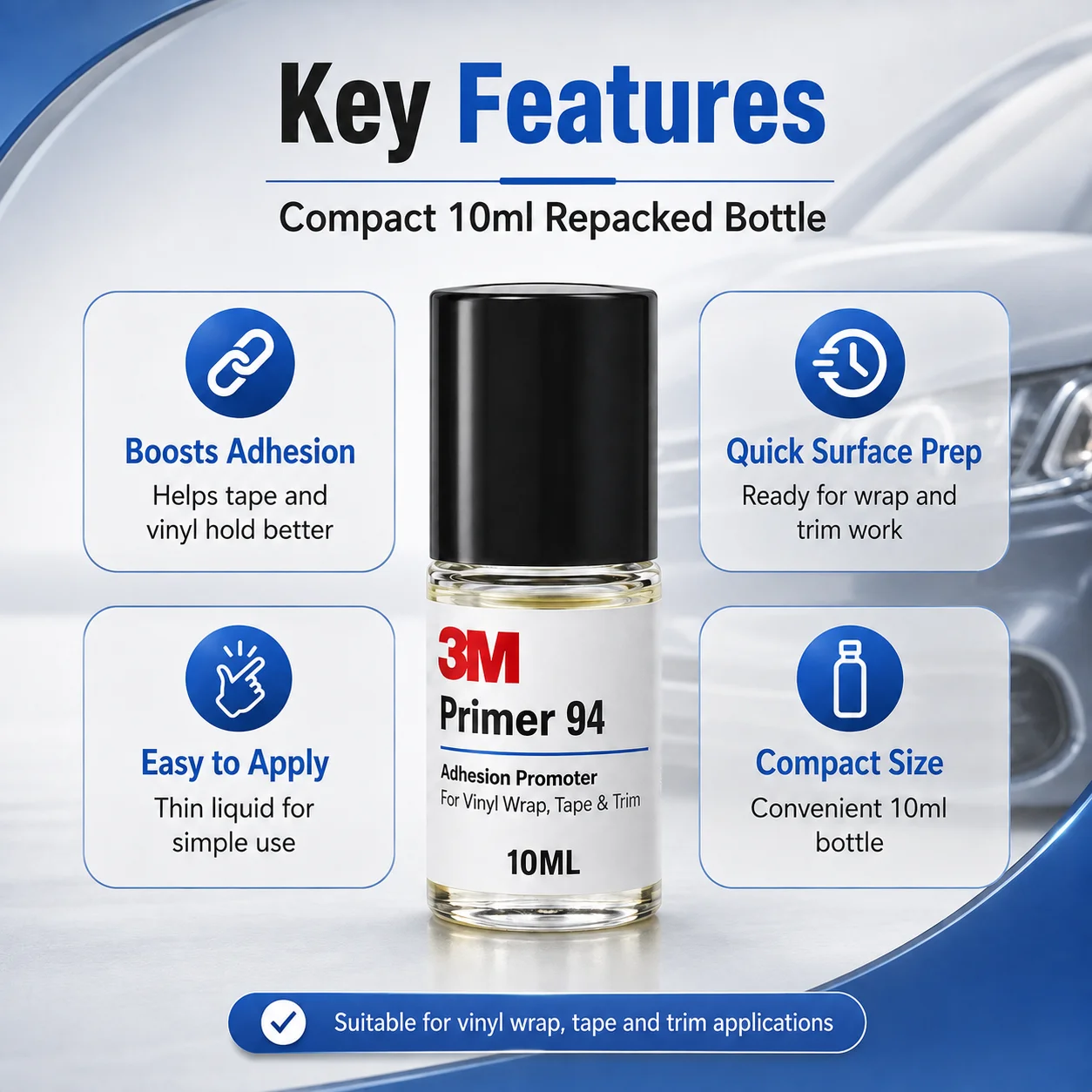 Original 3M Primer 94 Adhesion Promoter 10ml Repack Strong Bonding for Car Wrap Tape Plastic Metal Surface