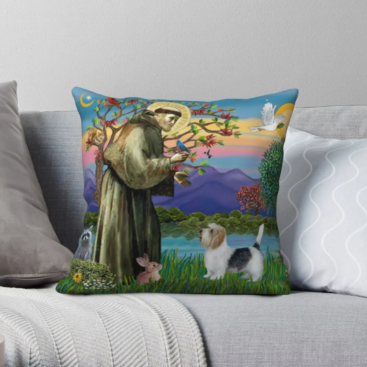 

St. Francis Square Pillowcase Polyester Linen Velvet Pattern Zip Decorative Throw Pillow Case Home Cushion Cover Wholesale