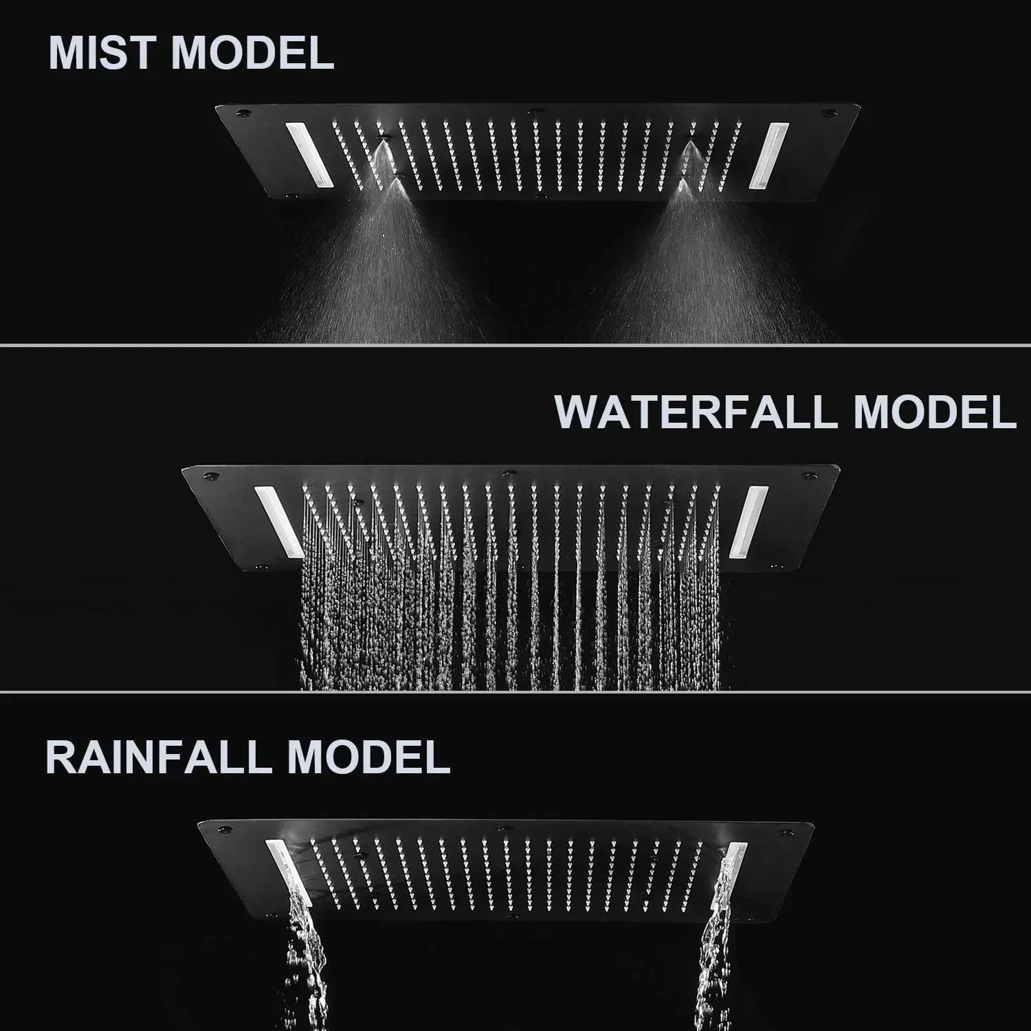 Thermostatic LED Matte Black Shower Mixer System 28X15 Inches Super Large Bathroom Shower Sets  with Waterfall Rain Mist Show