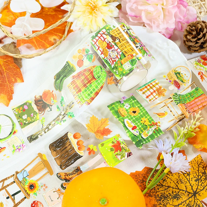 60mm*200cm Vintage Autumn Flower Fruit Landscape PET Tape Creative DIY Journal Material Collage Stationery