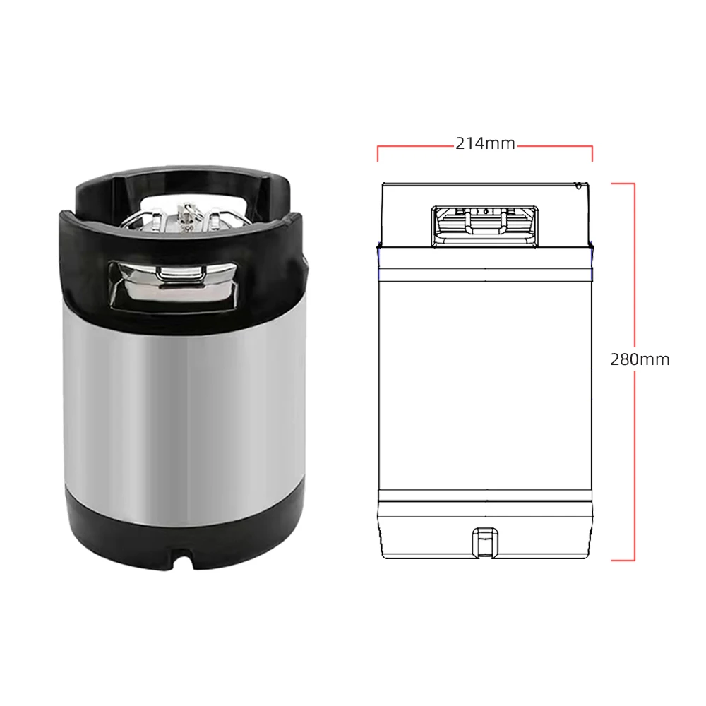 1.75 Gal Beer Keg Rubber Handle Barrel Stainless Steel Homebrew Growler Leak Proof Top Lid Beer Bucket  Ball Lock Type