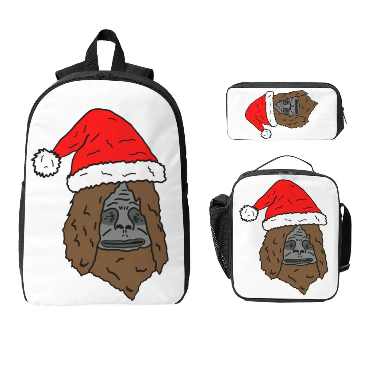 

Big Lez Santa Sassy The Sasquatch Backpack Student Boy Girl BookBag School Bag Shoulder Bags 3ps Insulated Lunch Bag Pencil Case