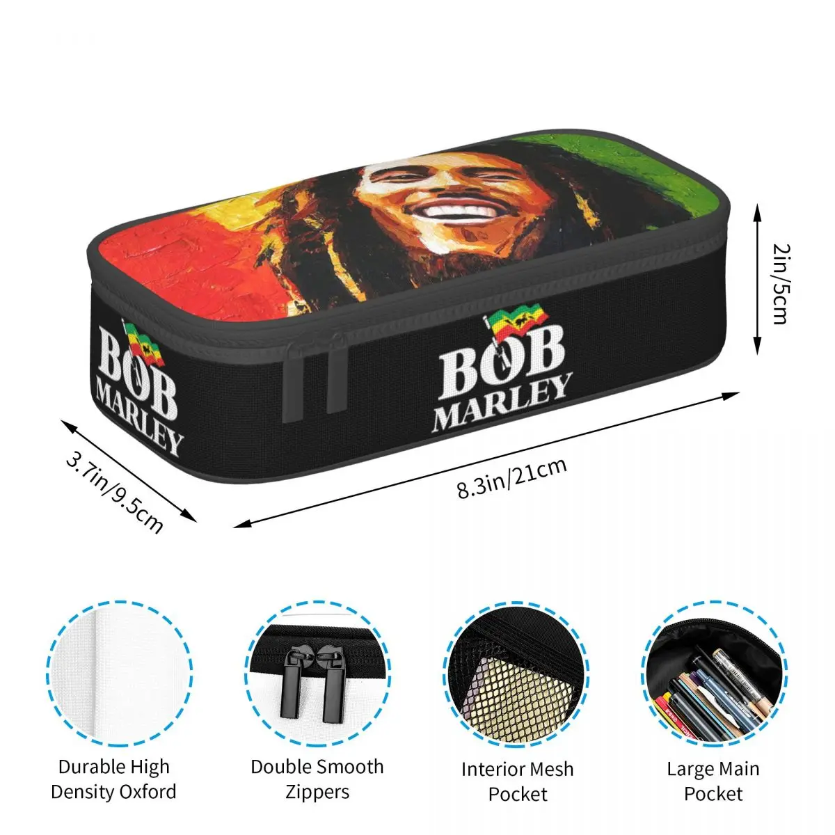 Imagem -05 - Reggae Rock Bob Marley Estojos de Lápis para Meninos e Meninas Grande Capacidade Pen Box Bolsa Kawaii Reggae Papelaria Personalizado