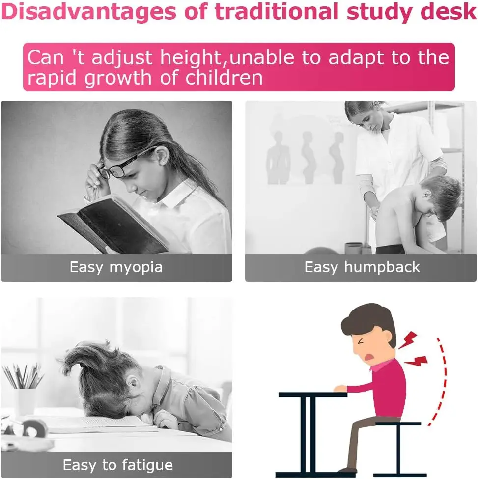 Mesa infantil para crianças, mesa de desenho para estudantes, altura ajustável, mesa de estudo e cadeira com gavetas de armazenamento, rosa