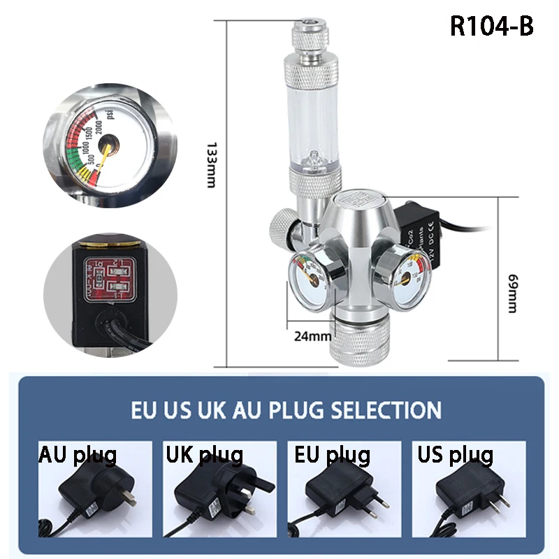 AC100-240V Aquarium CO2 Regulator Electromagnetic Valve Bubble Counter CO2 Control System Fish Tank CO2 Pressure Reducing Valve