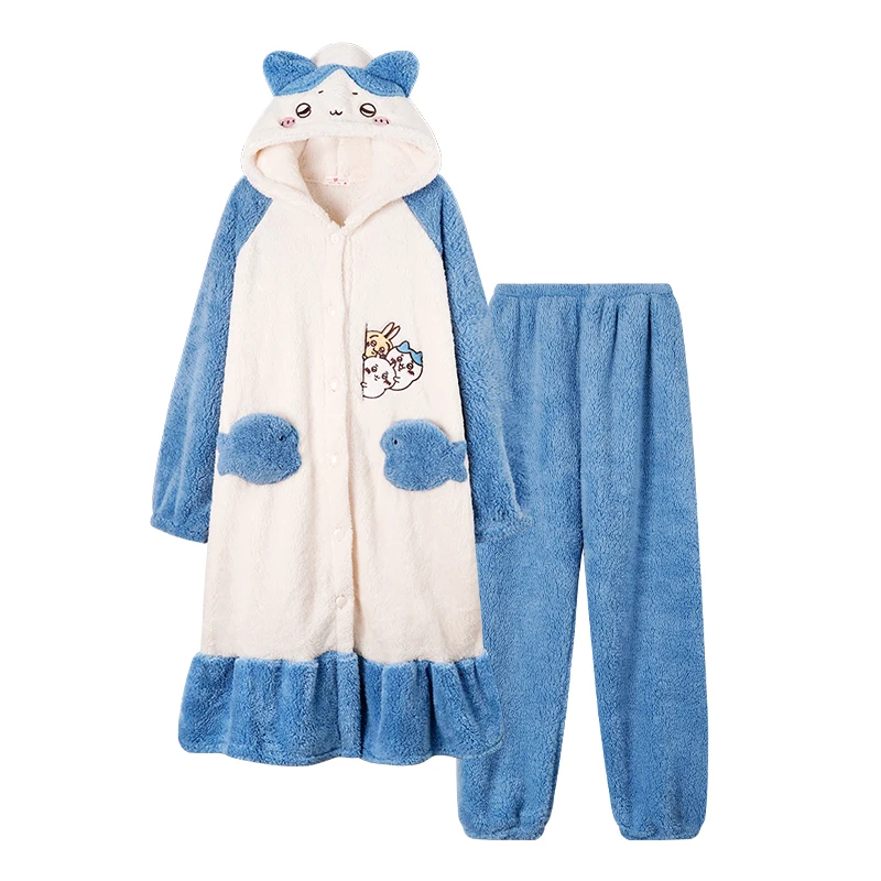 

Аниме «Hello Kitty», плюшевый пижамный костюм для женщин, зимняя коралловая бархатная ночная рубашка с героями мультфильмов «Hello Kitty», милый плюшевый кардиган, комплект домашней одежды