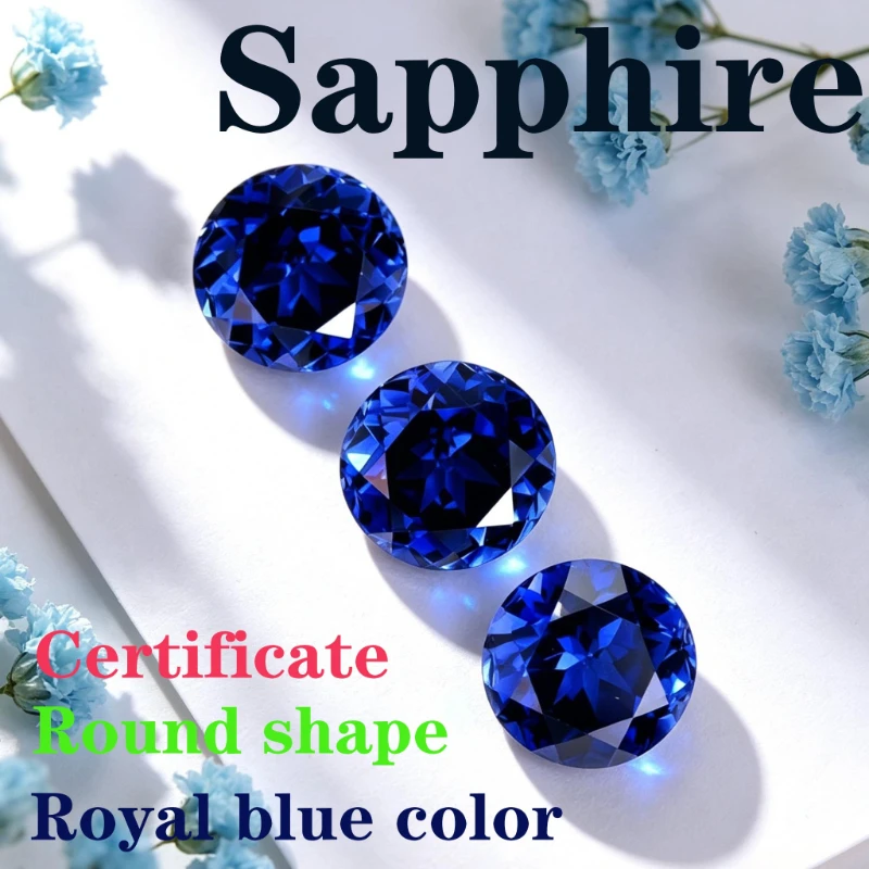 Laboratory Production Sapphire Round Shape Royal Blue Color Certificate